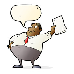 cartoon boss waving papers with speech bubble