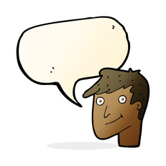 cartoon happy man with speech bubble