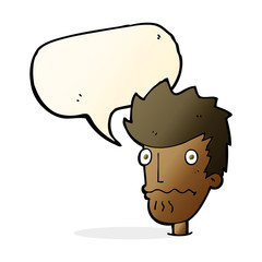 cartoon nervous man with speech bubble