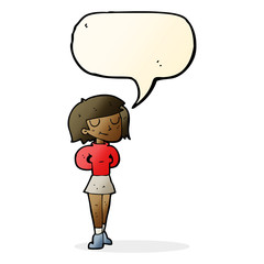 cartoon pleased woman with speech bubble