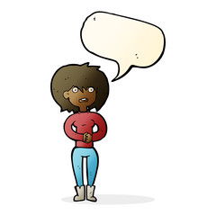 cartoon worried woman with speech bubble