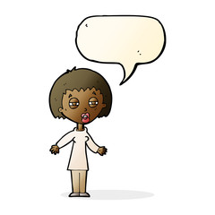 cartoon tired woman with speech bubble
