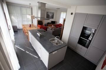 A kitchen in a bright house