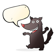 cartoon happy wolf with speech bubble