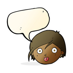 cartoon surprised female face with speech bubble