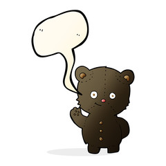 cartoon waving black bear cub with speech bubble