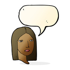 cartoon serious woman with speech bubble