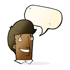 cartoon happy man with speech bubble