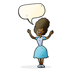 cartoon happy 1950's woman with speech bubble