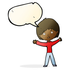 cartoon worried woman with speech bubble