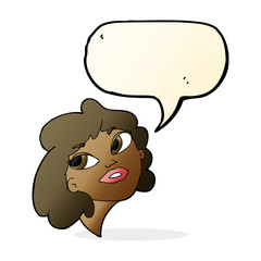 cartoon happy woman with speech bubble