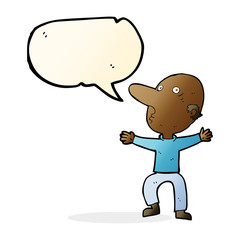cartoon worried middle aged man with speech bubble