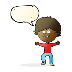 cartoon happy boy laughing with speech bubble