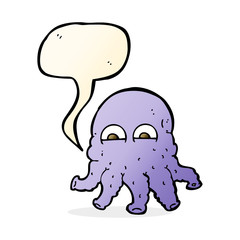 cartoon alien squid face with speech bubble