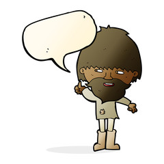 cartoon hippie man in wellington boots with speech bubble