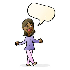 cartoon woman with no worries with speech bubble