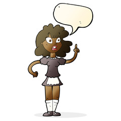cartoon worried maid with speech bubble