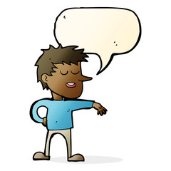 cartoon man making dismissive gesture with speech bubble