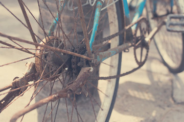 old bicycle closeup , vintage color