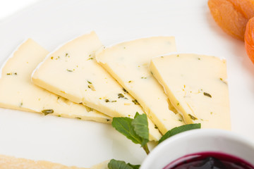 Closeup of delicious sliced mold cheese.