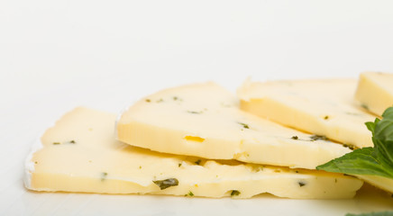 Closeup of delicious sliced mold cheese.