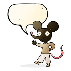 cartoon waving mouse with speech bubble