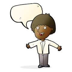 cartoon happy man with speech bubble