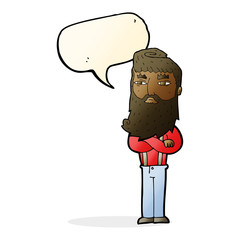 cartoon serious man with beard with speech bubble