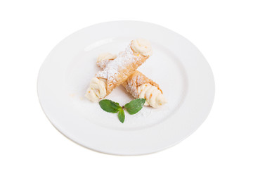Waffle rolls with delicious whipped apricot cream.