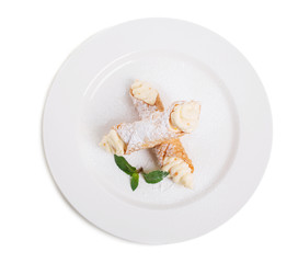 Waffle rolls with delicious whipped apricot cream.