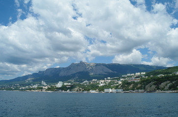 Scenic summer panorama of Black Sea pier