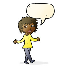 cartoon woman with no worries with speech bubble