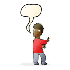 cartoon nervous man with speech bubble