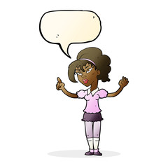 cartoon woman with idea with speech bubble