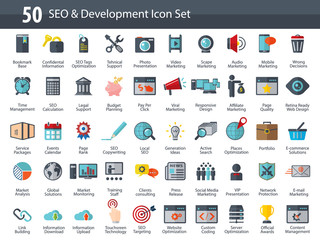 Set of SEO and Development icons - 50 premium quality SEO icon set