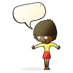 cartoon woman panicking with speech bubble