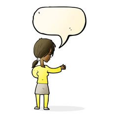 cartoon woman gesturing with speech bubble