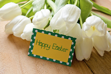 Happy  Easter card and tulips.