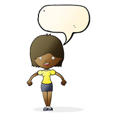 cartoon happy woman with speech bubble