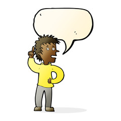 cartoon boy with idea with speech bubble