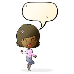 cartoon pretty woman dancing with speech bubble