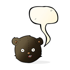 cartoon black teddy bear head with speech bubble