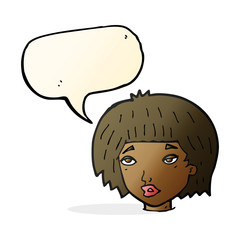 cartoon bored looking woman with speech bubble