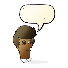cartoon man with narrowed eyes with speech bubble
