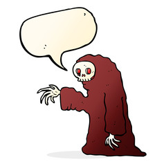 cartoon spooky halloween costume with speech bubble