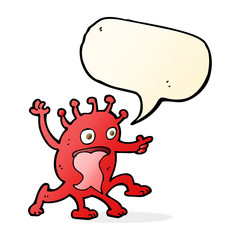 cartoon weird little alien with speech bubble