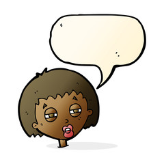 cartoon woman narrowing eyes with speech bubble