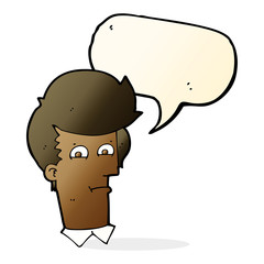 cartoon man narrowing eyes with speech bubble