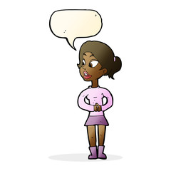 cartoon girl talking with speech bubble