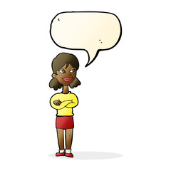 cartoon smug woman with speech bubble